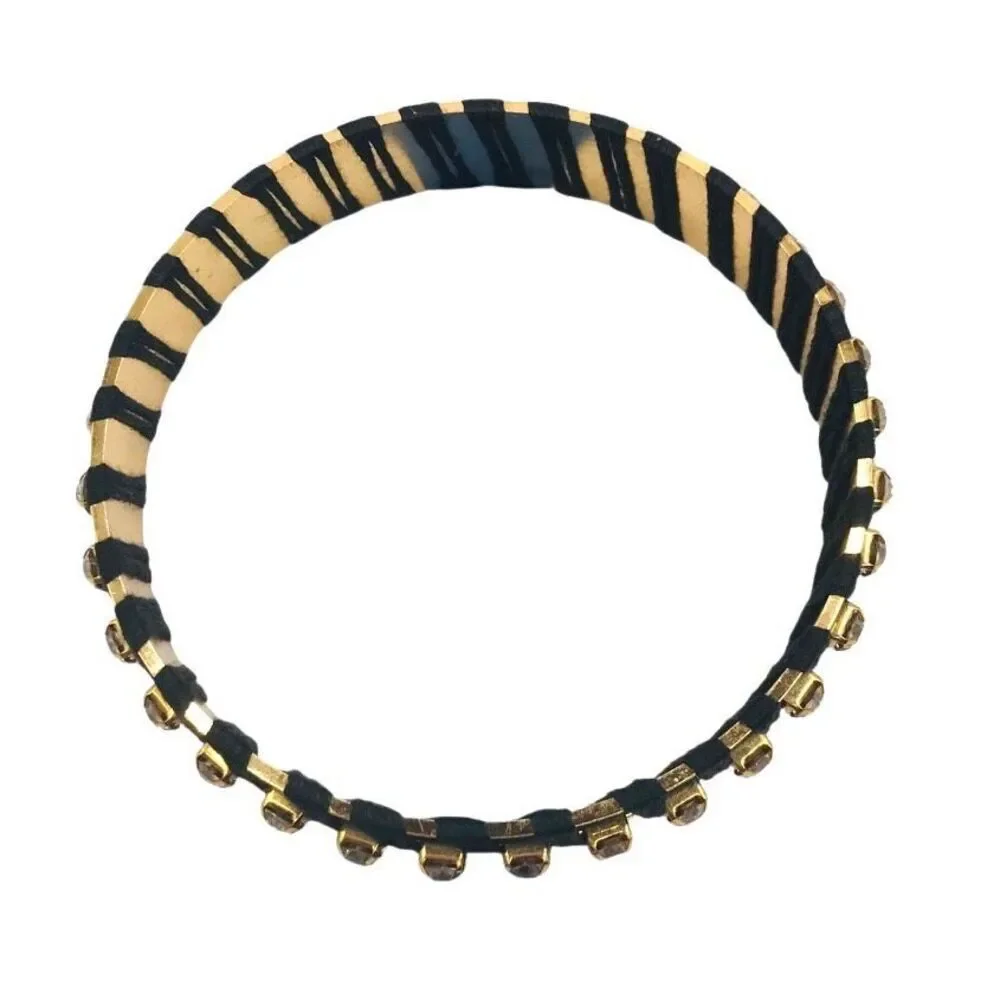 Gold Black Woven Rhinestone Bangle Bracelet